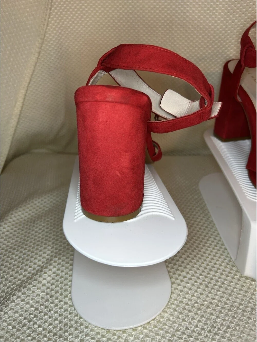 Set Of 2 Cole Haan Kadi Sandals Suede Block Heel Gold Buckle Tango Red Black 8B